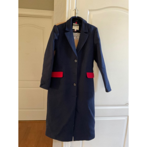 Boden Colour Block Wool Blend Coat Navy Blue Camel Colorblock Wool Coat 8 Nwt - Picture 5 of 7